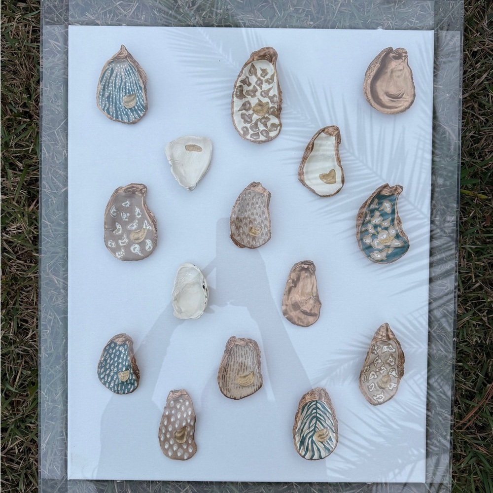 Original Oyster Shell Artwork | Hand Painted Coastal Wall Art | One Of A Kind